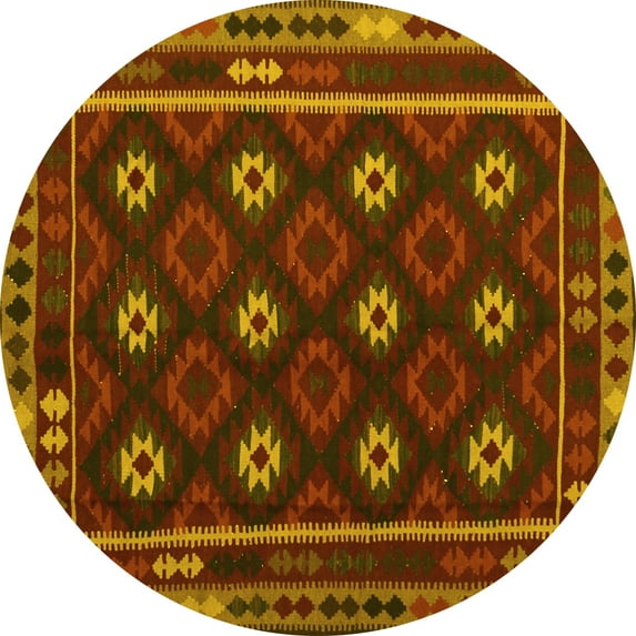 Ahgly Company Indoor Round Oriental Yellow Traditional Area Rugs, 7' Round