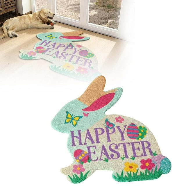 Indoor Welcome Mat for Easter Bunny Design Durable Absorbent Velvet Rug 90cm Contemporary Home Carpet