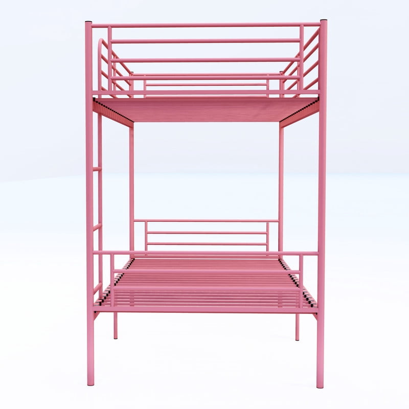 Twin Over Twin Metal Bunk Bed with Ladder, High Guardrails, Under-bed Storage, Noise-Free Design, Convertible to 2 Twin Beds