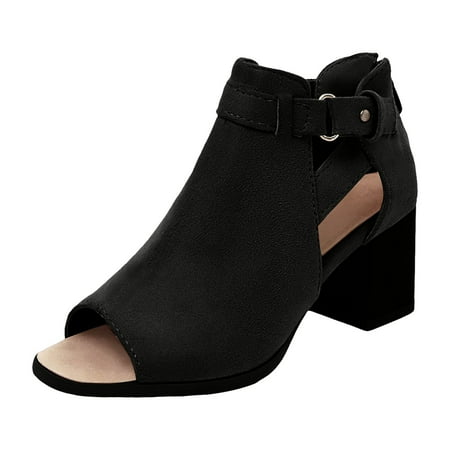 GHSOHS Boots for Women Knee High Boots Ankle Booties Shoes Goth Boots Heeled Sandals for Women Sexy Block Heels Boots Zip Back Ankle Strap Comfortable Open Toe Sandal Summer Dress Shoes Size 7