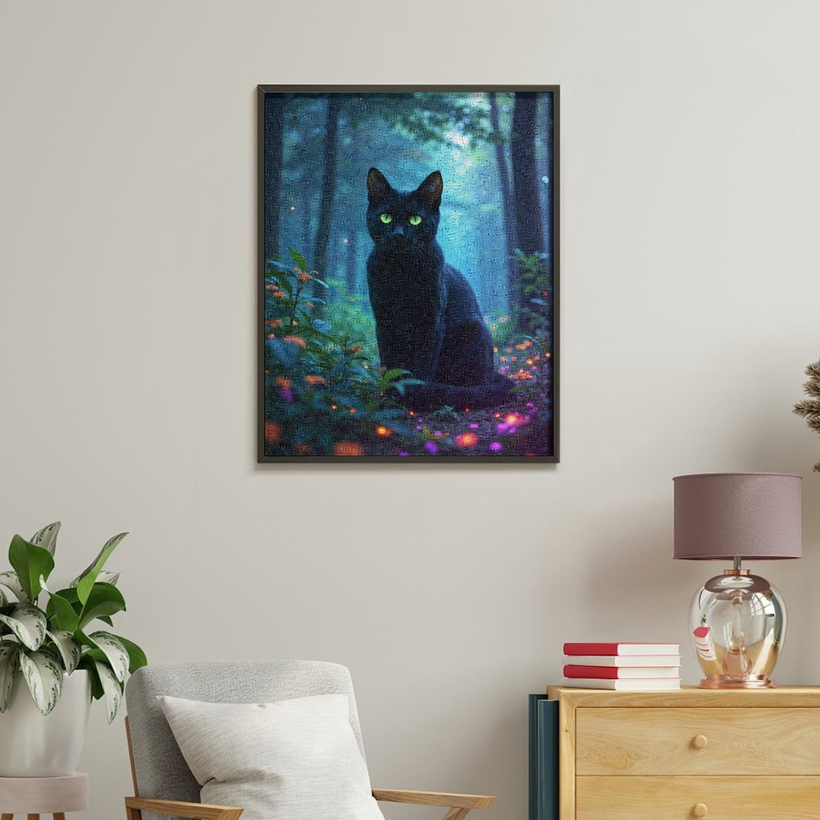 Paint by Numbers Kit for Adults, Black Cat Enchanted Forest Glowing Paint by Numbers, Easy Paint by Numbers Kit for Adults Beginner, DIY Adult Paint by Number Kits on Canvas, Home Decor