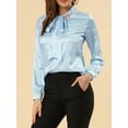 thumbnail image 5 of MODA NOVA Junior's Irregular Dotted Casual Long Sleeve Tie Neck Blouse Blue L, 5 of 5