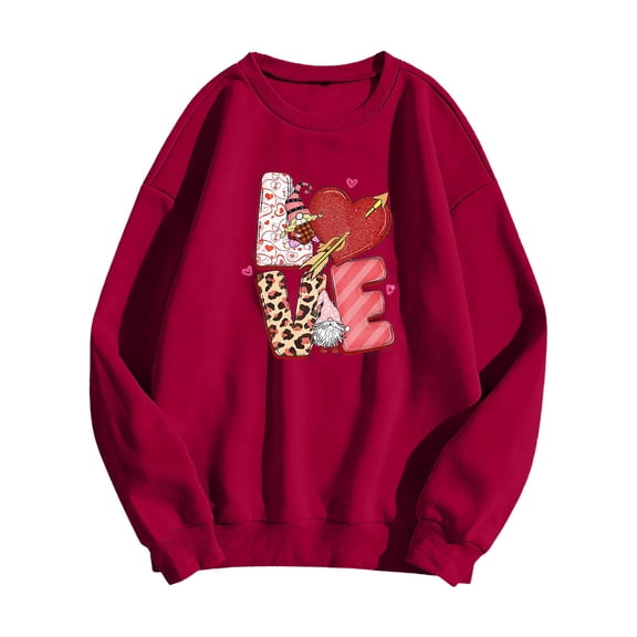 Wovix Basic Valentine's Day Oversized Sweatshirt for Women Crewneck Long Sleeve Casual Fleece Pullover Soft Daily Funny Graphic Sweater Festival Streetwear