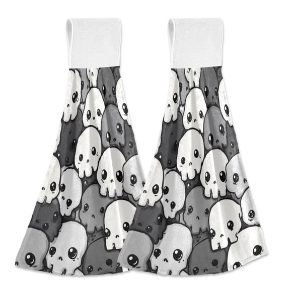 Haosy 2 Pack Kitchen Wash Cloths with Hanging Loops Absorbent Absorbent Quick Drying Hand Towels, Cute Cartoon Skull