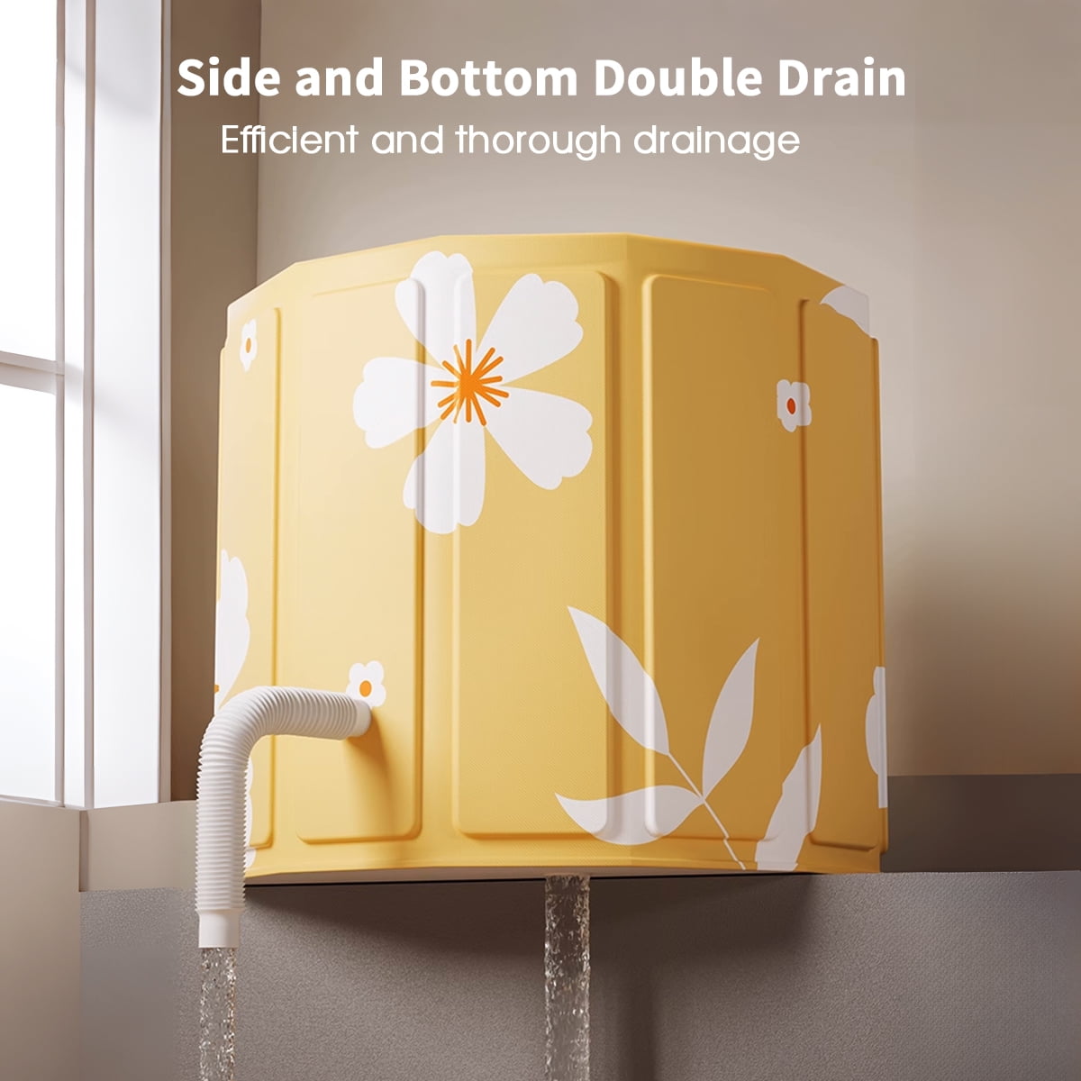 SLLINGLUO Foldable Bathtub for Adult Kids, No-Installation Portable Bath tub for Baby Swimming Bathing Sauna Soaking Tub, Yellow Flowers