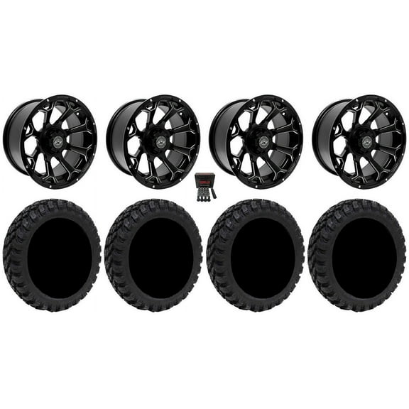 GTW Raven 14" Golf Cart Wheels Black 23" Nomad Tires Yamaha
