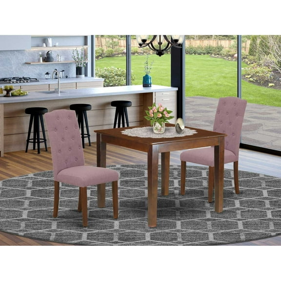 East West Furniture Oxford 3-piece Wood Dining Set in Mahogany/Dahlia