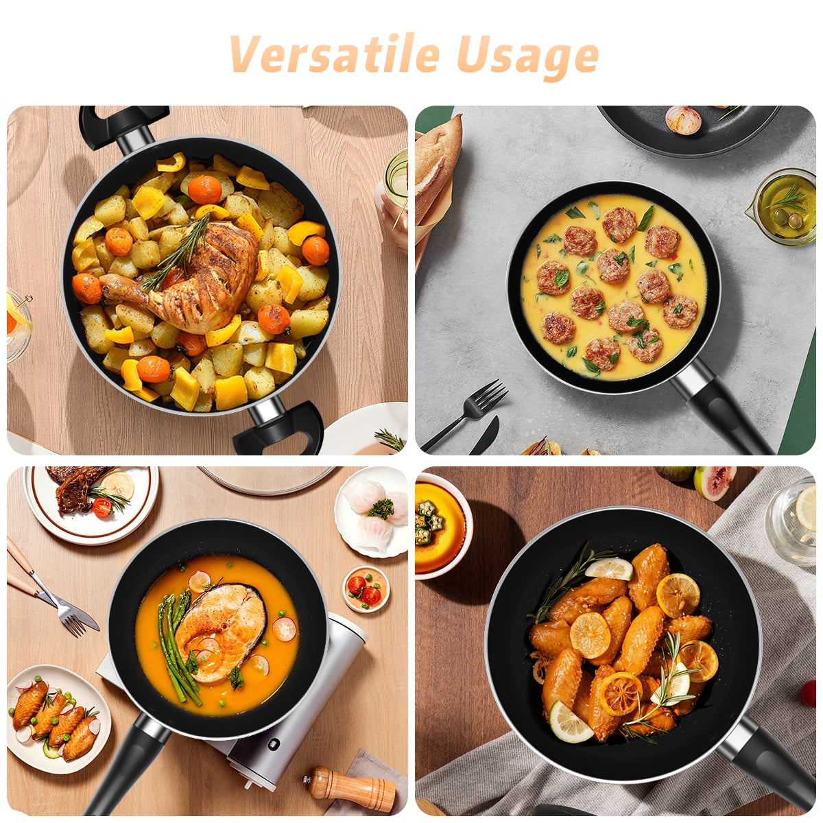 Nonstick Cookware Set, 6Pcs Pots and Pans Set,Induction Kitchen Cooking Set with Frying Pans, Saucepans, Saute Pan, Stay-Cool Handles,Dishwasher/Oven Safe,PFAS/PTFE/PFOA Free