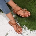 thumbnail image 2 of Hopeusnice Sandals for Women Soft Non-Slip Breathable Open Toe Flat Heel Trendy PU Materials Summer Shoes Women's Sandals Round Toe Shoes for Beach Round Toe Slip-Resistant Walking Shoes Brown 39, 2 of 9