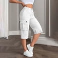 thumbnail image 2 of Bermuda Cargo Shorts for Women Casual Long Knee Length High Waisted Stretch Wide Leg Summer Outdoor Hiking Capri Pants, M, 2 of 6