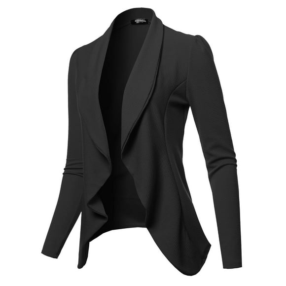 SSOULM Women's Long Sleeve Classic Draped Open Front Lightweight Blazer Black M