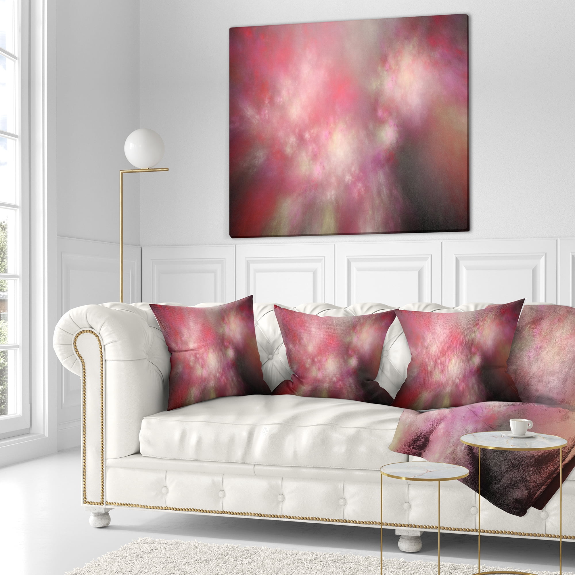 Designart Red Blur Sky with Stars - Abstract Throw Pillow - 18x18