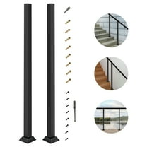 2PCS 38" Square Deck Railing Wrought Iron Metal Handrail Post Kit Top Mount Black