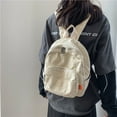 thumbnail image 3 of Fashion Solid Color Canvas Backpack, Casual Simple School Bag, Trendy Versatile Retro Backpack, 3 of 6