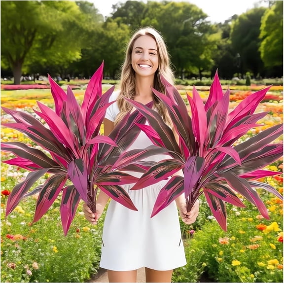 2PCS Artificial Tropical Plant UV Resistant Large Faux Plants Outdoor Fake Boston Ferns Potted Plants Realistic Agave Plastic Hostas Greenery Patio Outside Shrubs Flower Grass Front Porch Decor