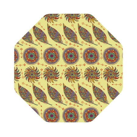 

Coaee Bohemia Print Leather Coasters Set of 6 Non-Slip Washable Cup Coasters for Home Office Bar Octagon