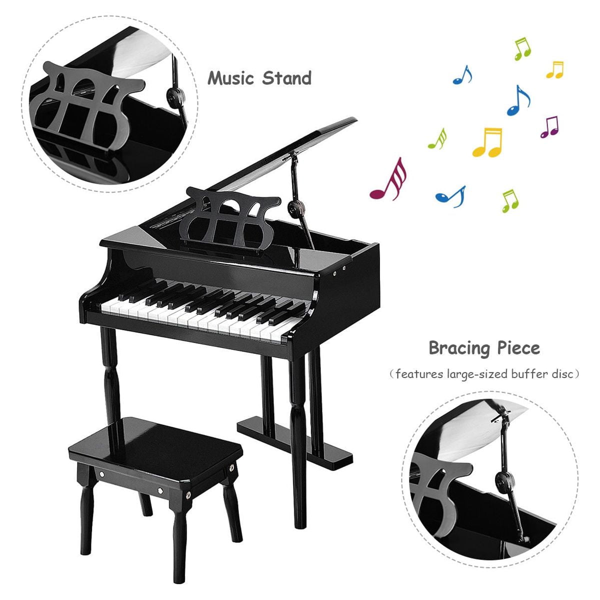 Costway Children 30 Key Toy Grand Baby Piano with Kids Bench Wood Black