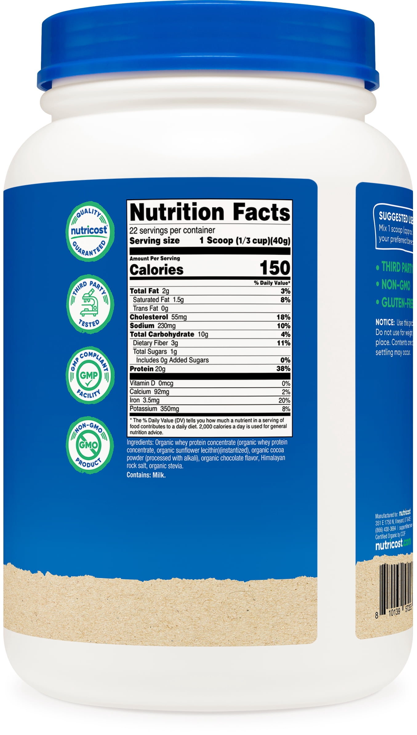 Nutricost Organic Whey Protein Concentrate, Double Chocolate Flavored, (2LBS) - Gluten-Free, Non-GMO