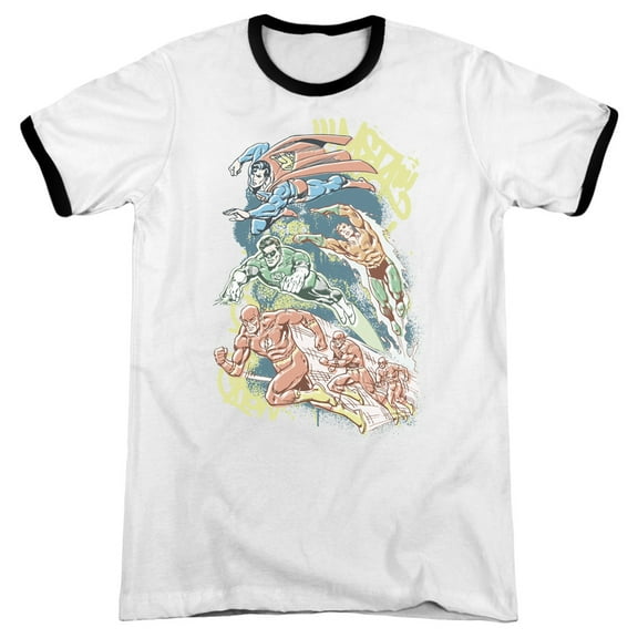 DC Comics Halftone League Adult Ringer T-Shirt White/Black