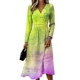 thumbnail image 2 of BOMYJESK Summer Dresses for Women Ruffle Hem Swing Spring Midi Dresses Ruched Flowy Pleated Formal Dress Green L, 2 of 5
