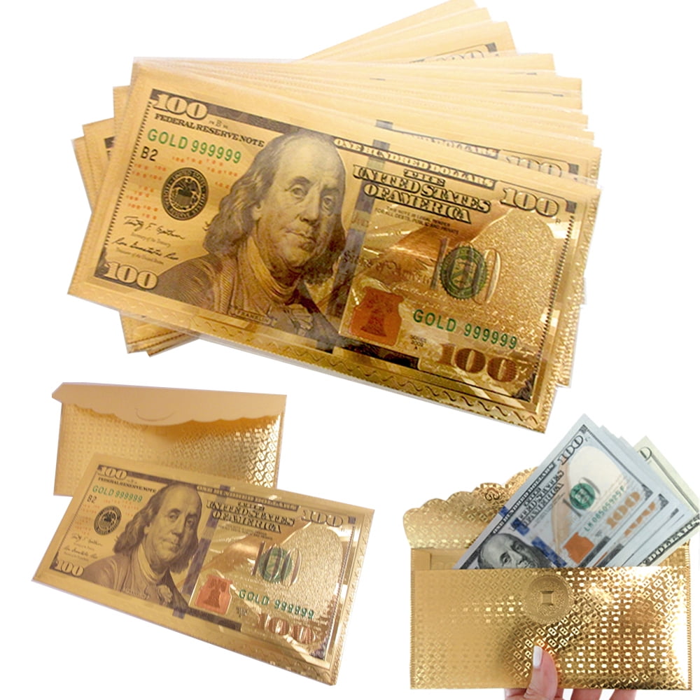 10 X $100 Dollar Bill Envelope Money Card Gift Gold Foil ...