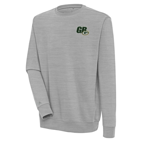 Men's Antigua Heather Gray Green Bay Packers Victory Pullover Sweatshirt