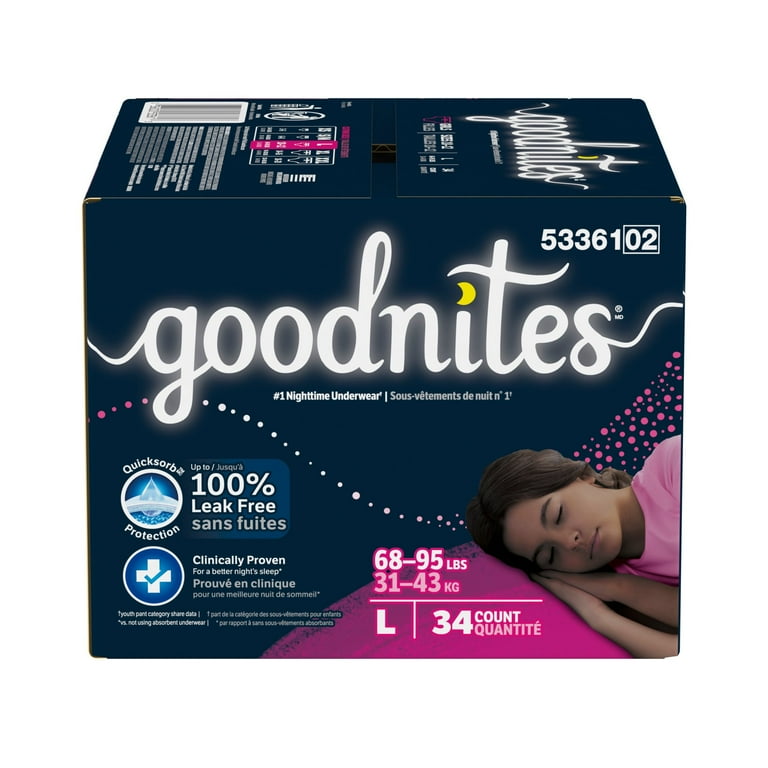 Goodnites Bedwetting Underwear for Girls, L (68-95 lbs), 34