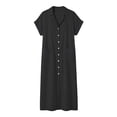 thumbnail image 7 of ClodeEU Women's V Neck Short Sleeve Button Down Maxi Dress,Casual Loose Dress with Front Slit Black,Women's Plus M, 7 of 7