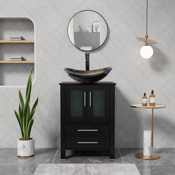 Eclife 24" Freestanding Single Bathroom Vanity with Vessel Sink, Manufactured Wood Vanity Top