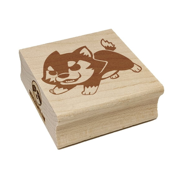 Cute Wolf Puppy Square Rubber Stamp Stamping Scrapbooking Crafting - Large 2.75in
