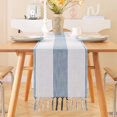 thumbnail image 2 of GHSDFBB Rustic Farmhouse Table Runner 72 Iches Long Burlap Style 13\u201cx72", Handmade Braided Table Runner with Tassels for Dining Party Holiday(Steelblue), 2 of 6