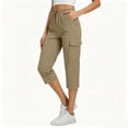 thumbnail image 6 of Bloomae Women's Cargo Capris Lightweight Quick Dry Hiking Travel Capris Summer Casual Drawstring Elastic High Waist Cropped Pants with Multi-Pockets, 6 of 9