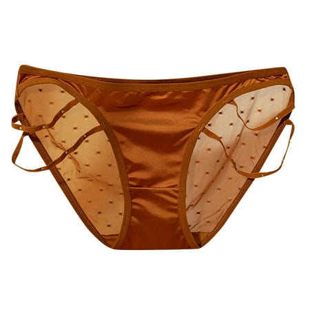 vigerkar Womens Panties Mesh Lace Briefs Underwear Low Rise Plus Size Panty Silky Tactile Touch Seamless Panties Coffee  XL