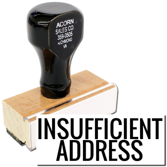Large Insufficient Address Rubber Stamp, Wooden Handle Rubber Stamp, Laser Engraved Dies, Impression Size 7/8" tall x 2-1/4”, Uses a Separate Stamp Pad