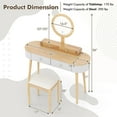 thumbnail image 3 of Costway Solid Wood Makeup Vanity Desk Set with LED Lighted Mirror Drawers Cushioned Stool White + Natural, 3 of 10