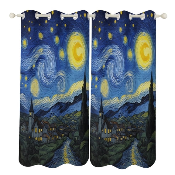 Starry Night 2 Panels Blackout Curtains for Bedroom Living Room Drapes Kitchen Room Window Curtain Grommet