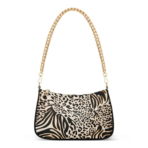 Zebra Leopard Mixed Animal Print Womens Chain Shoulder Bag Tote Handbag Clutch Hobo Purse with Zipper for Travel Casual