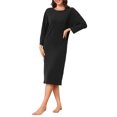 thumbnail image 2 of INSPIRE CHIC Women's Thermal Fleece Nightgown Long Sleeve Ribbed Knit Sleepshirt with Dropped Round Neck & Loose Fit S Black, 2 of 6