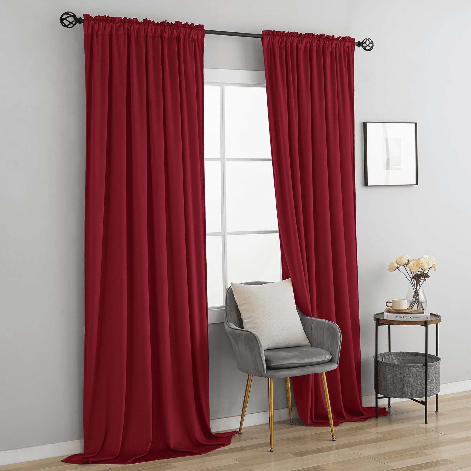 Yakamok Velvet Curtains 84inches Long - Retro Black Thermal Insulated Light Blocking Window Drapes for Living Room, Privacy Protect Room Dividers for Bedroom, W52 x L84, 2 Panels Rod Pocket
