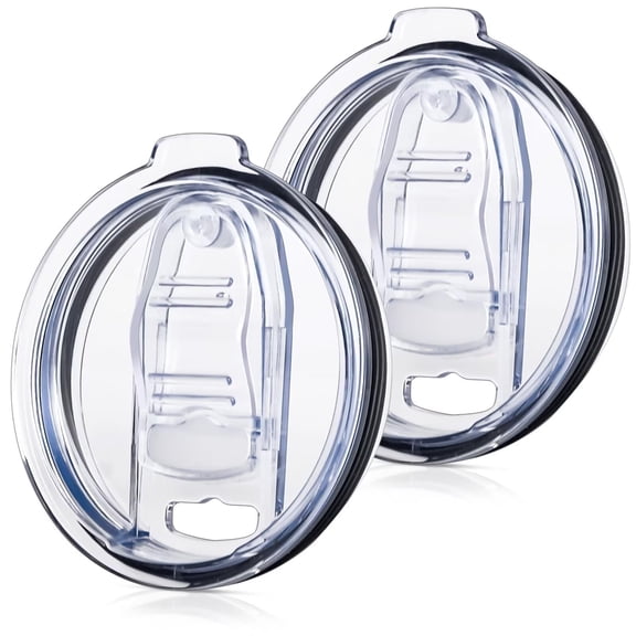 20 oz tumbler lid replacement, 2 pack leak proof clear lids with slide closure, BPA free travel friendly, fits most standard cups, office gym outdoor use, clear