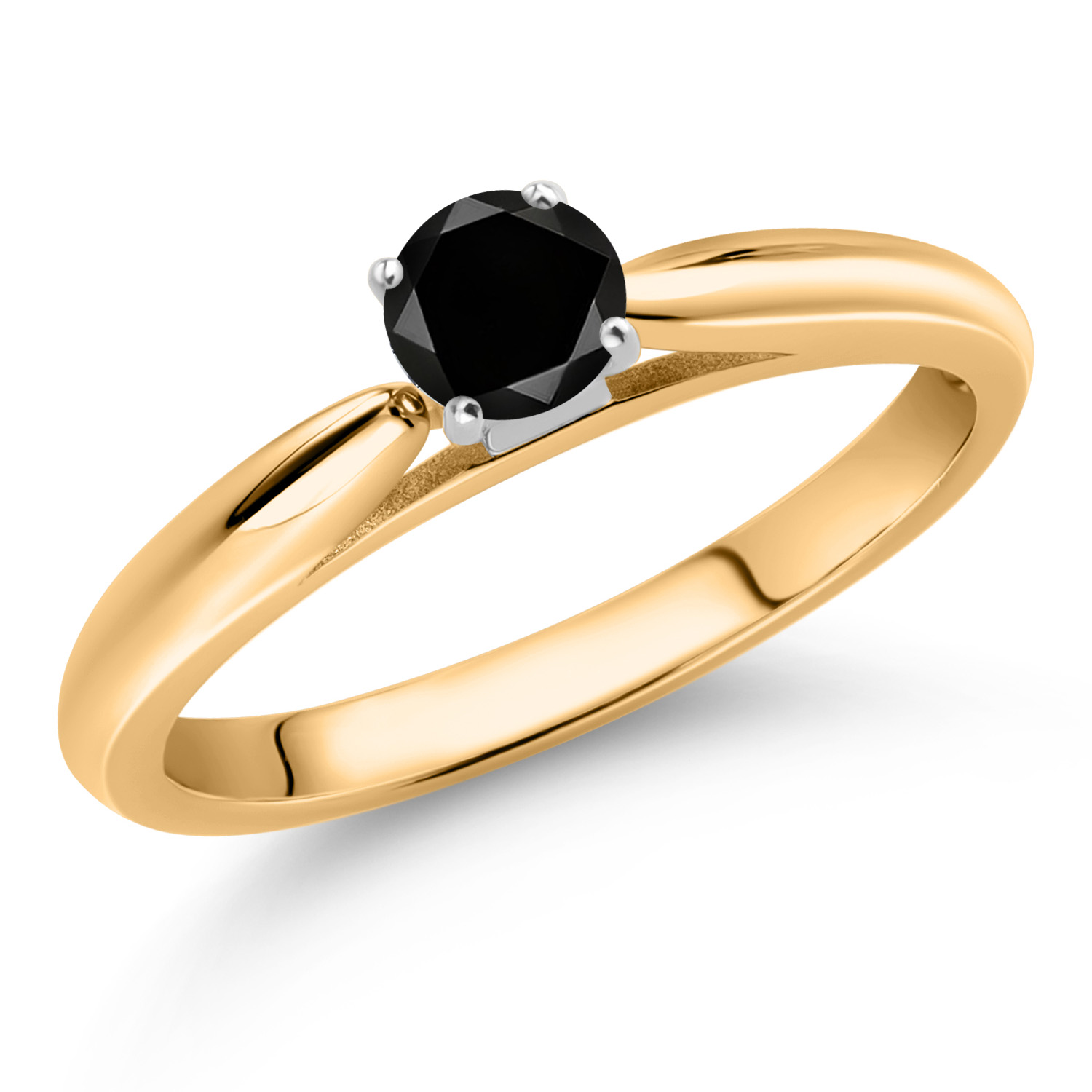 Gem Stone King 10K Yellow Gold Black Diamond Solitaire Engagement Ring for Women (0.27 Cttw, Gemstone April Birthstone, Round 4MM)