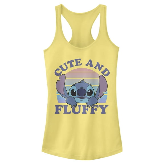 Junior's Lilo & Stitch Cute and Fluffy Racerback Tank Top Banana Small