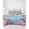 thumbnail image 2 of Quilt King Size Bedding Set, Ocean Coral Reversible Summer Quilt 3 Pieces, Summer Coastal Seaweed Starfish Wood Ombre Blue Lightweight Bedspreads Coverlets with 2 Pillow Shams for All Seasons, 2 of 5