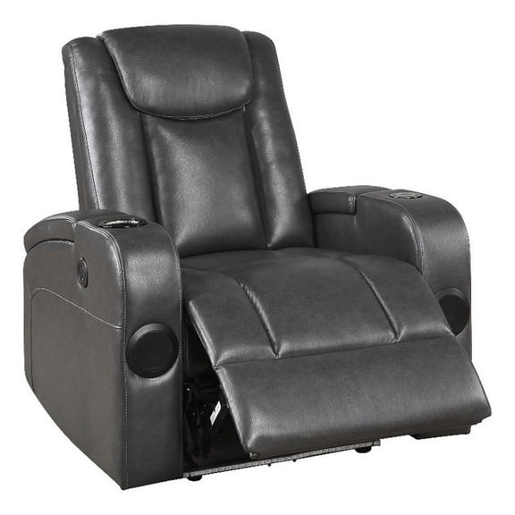 Emily 38 Inch Power Recliner Chair- Cooling Cupholder- LED- Gray PU Leather
