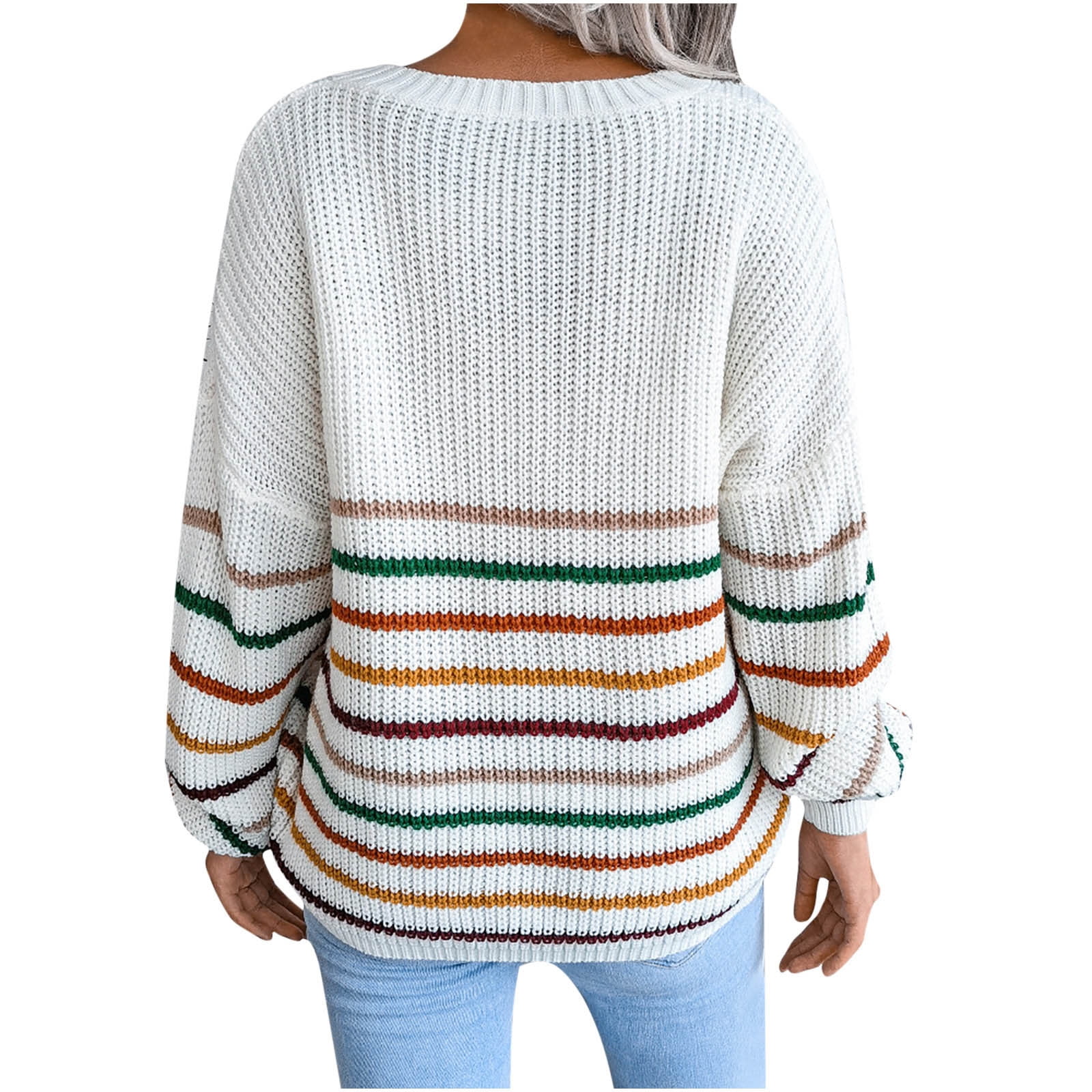 Ruimatai Women's Fashion Casual Rainbow Stripes Casual Loose Long