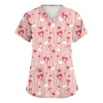 thumbnail image 2 of Scrubs for Women Comfortable Lightweight Durable Soft Stretch Flower Printed V-Neck Short Sleeve Medical Scrub Top Pink L, 2 of 5