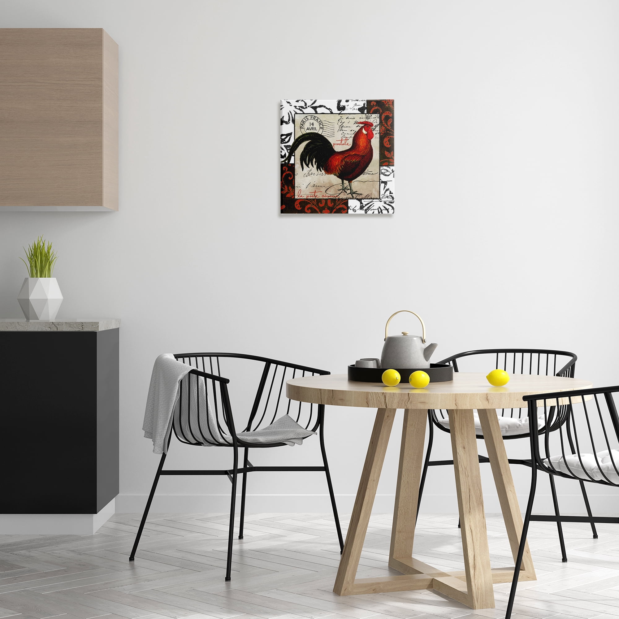Stupell Industries Rooster & Vintage Post Animals Painting Wrapped Canvas Art Print Wall Art, 17 x 17