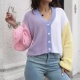thumbnail image 4 of BLVB Cardigan Sweaters for Women Long Sleeve Color Block Knit Open Front V Neck Button up Lightweight Tops Outwear, 4 of 7