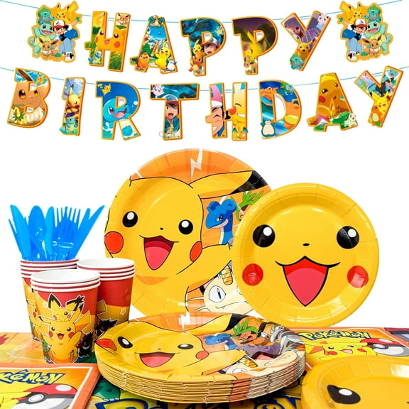 Cartoon Theme Birthday Party Decoration Tableware Set, 114Pcs Party Supplies Tableware - Table Cloth Banner Plates Napkins Cups for cartoon Birthday Party Decorations