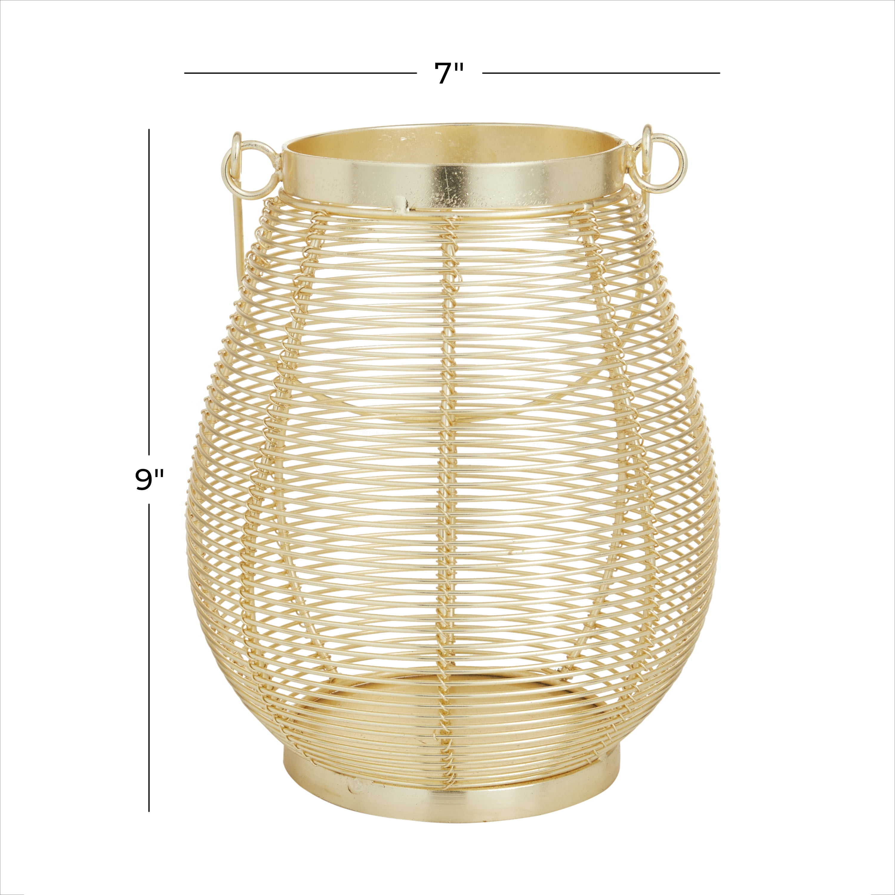 DecMode Gold Metal Decorative Candle Lantern with Thin Metal Handle